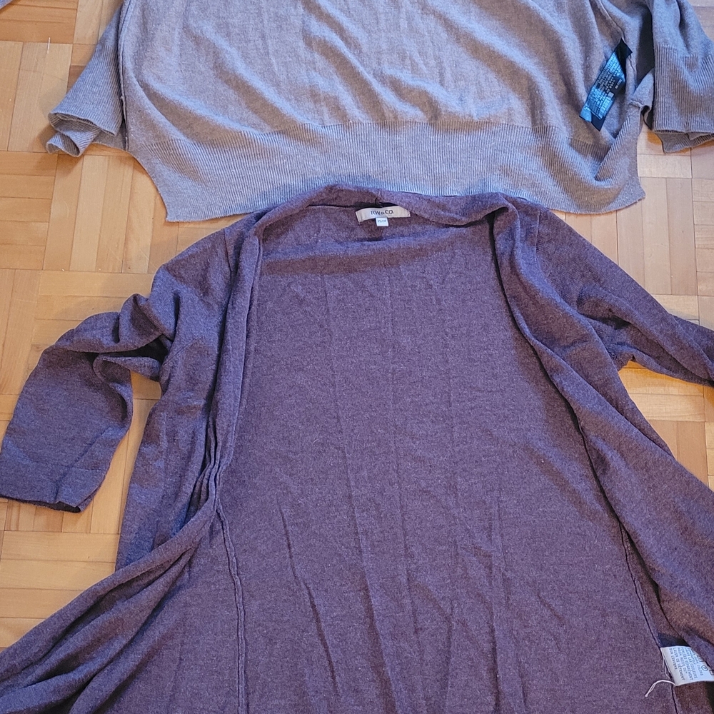 Zara Heather Gray and Deep Purple Cardigan Duo